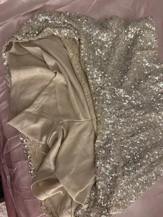 NWT Monteau Cream / Silver Sequin Tube Top and Mini Skirt Set - Picture 3 of 7